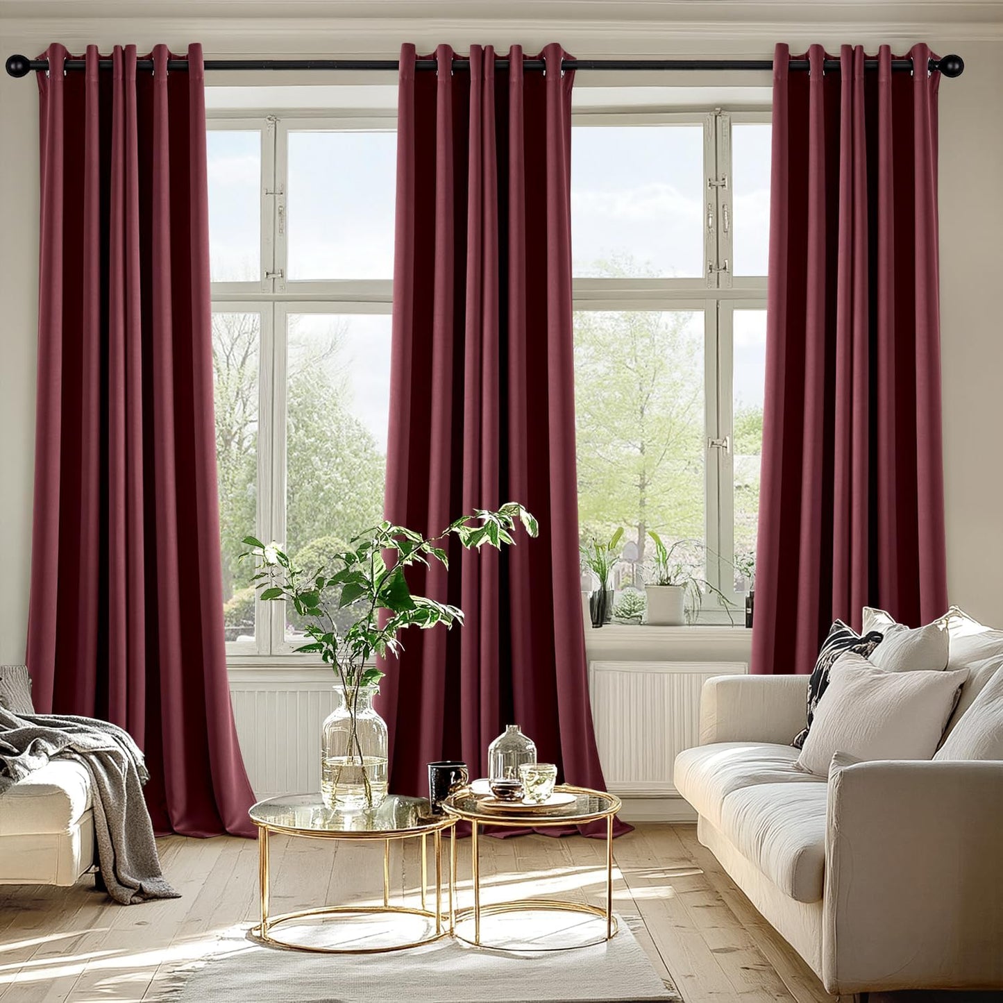MIULEE Burgundy Red Blackout Curtains - 96-Inch Thermal Insulated Drapes for Bedroom & Living Room | Noise-Reducing Grommet Top