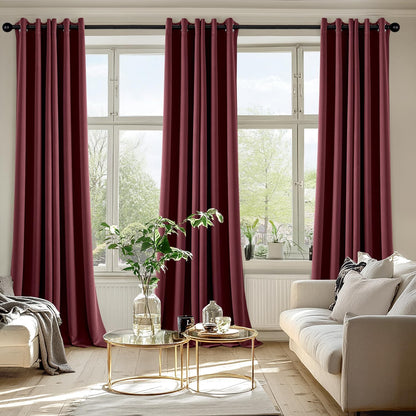 MIULEE Burgundy Red Blackout Curtains - 96-Inch Thermal Insulated Drapes for Bedroom & Living Room | Noise-Reducing Grommet Top
