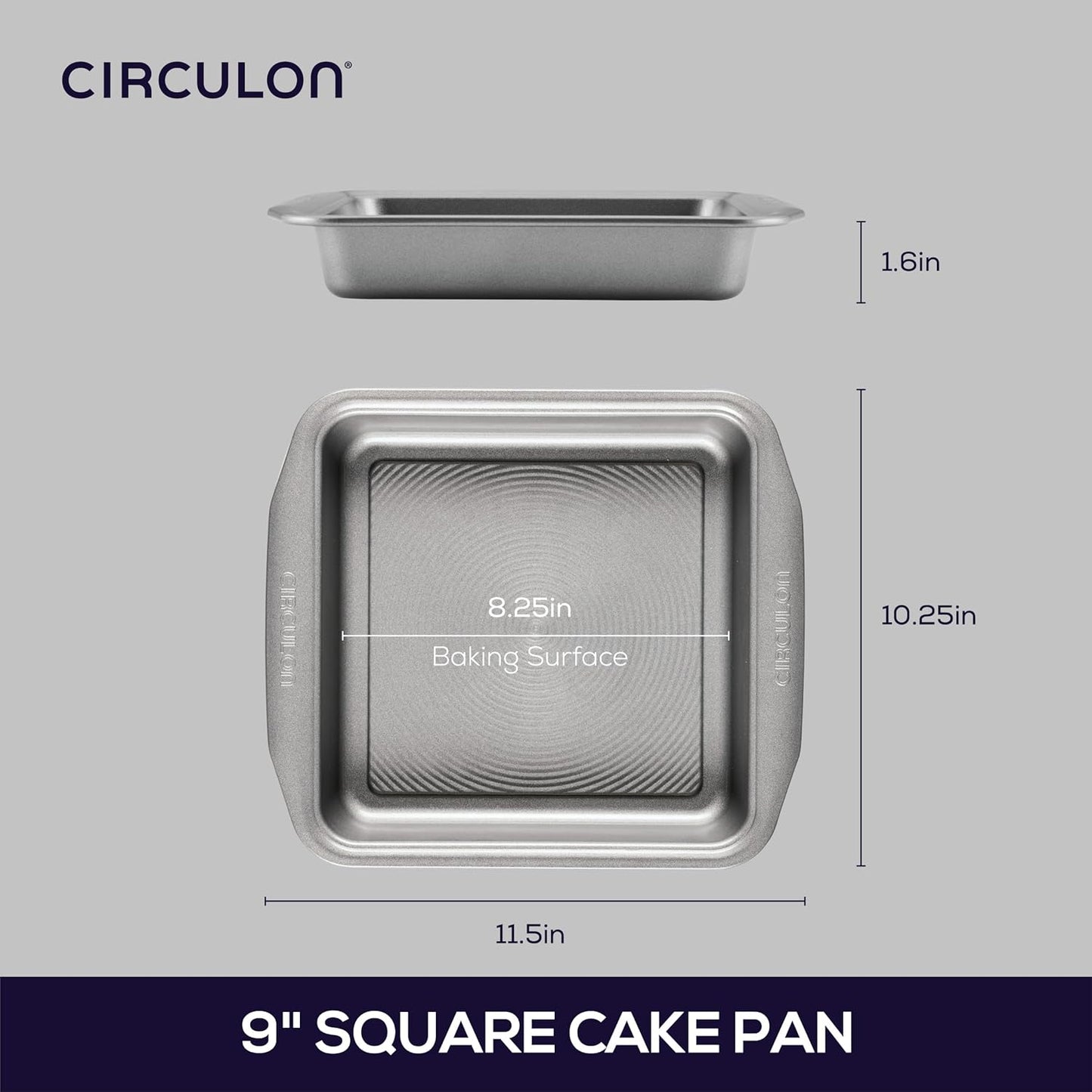 Circulon Nonstick Bakeware Square Cake Pan - 9 Inch, Durable Gray Design for Easy Baking