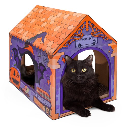 LiBa Cardboard Holiday Cat House with Scratch Pad and Catnip, Cat Bed for Indoor Cats, Cat Scratching Toy, Christmas Decorations Cat Gifts for Cats Pumpkin House