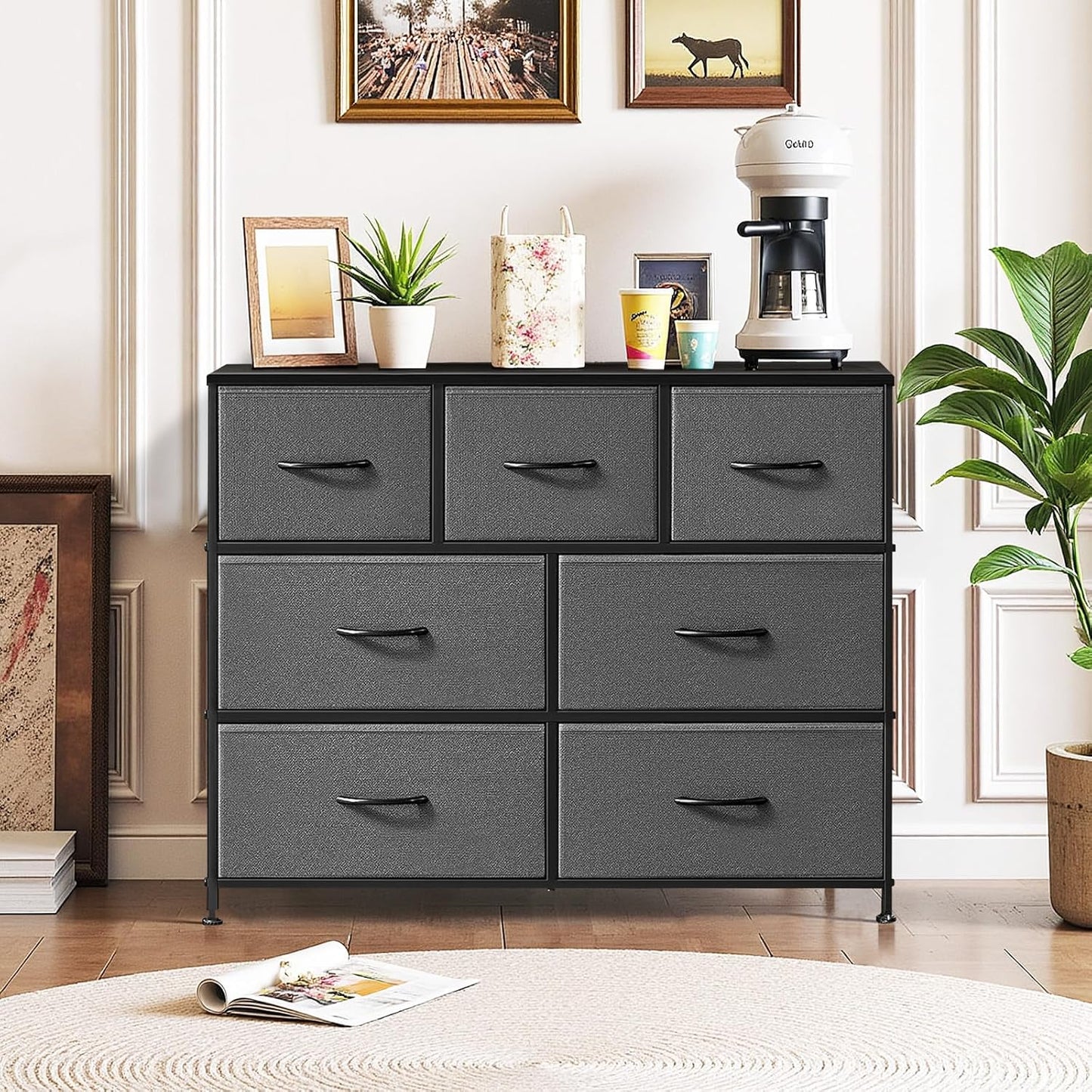 Skiennix 7-Drawer Dresser - Anti-Tip Fabric Storage Organizer with Wooden Top | Gray Finish for Bedroom & Living Room