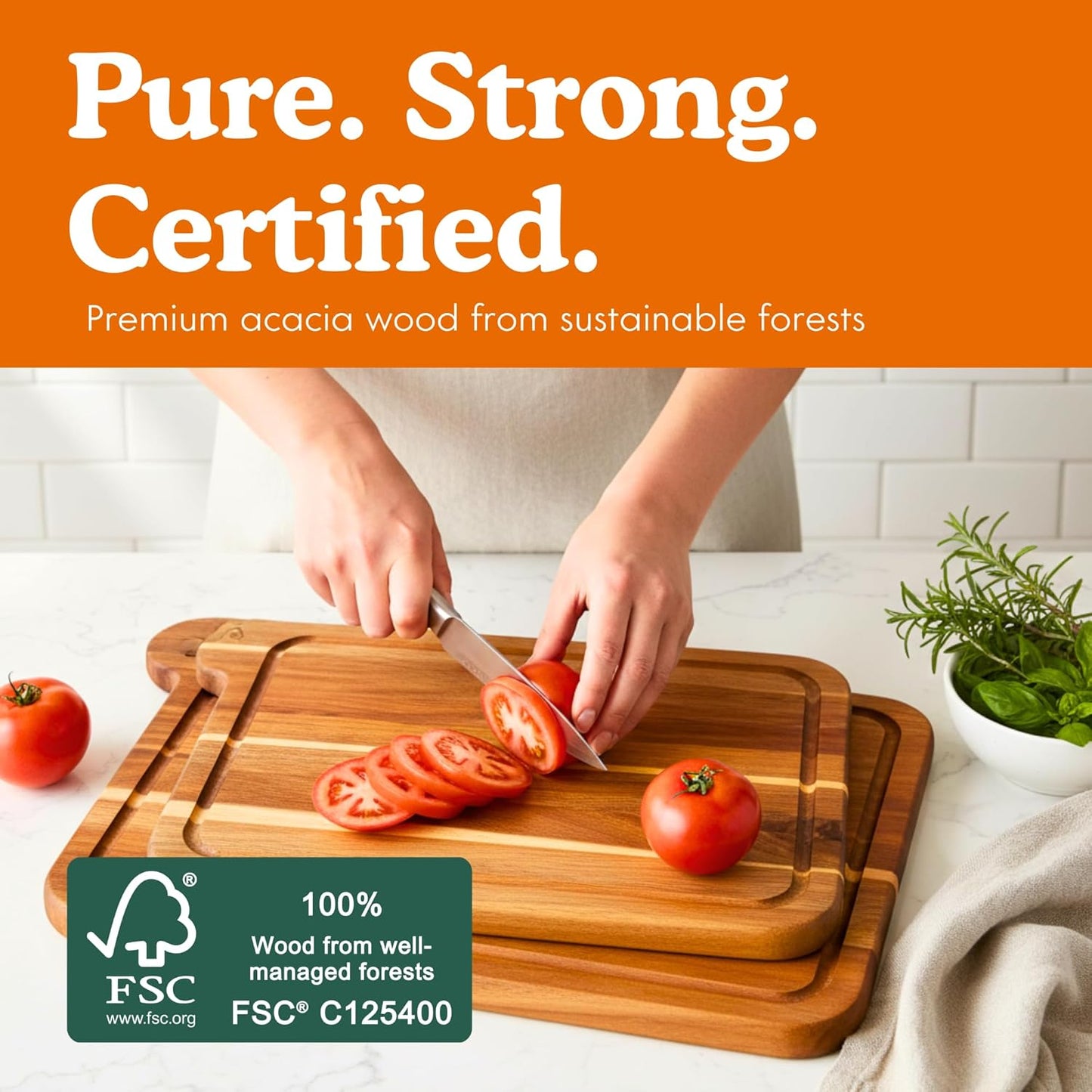 Ziruma Non-Toxic Cutting Board Set | FSC Acacia Wood - 3 Durable Chopping Boards for Kitchen Use