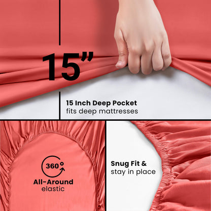 Utopia Bedding Full Fitted Sheet - Bottom Sheet - Deep Pocket - Soft Microfiber -Shrinkage and Fade Resistant-Easy Care -1 Fitted Sheet Only (Coral)