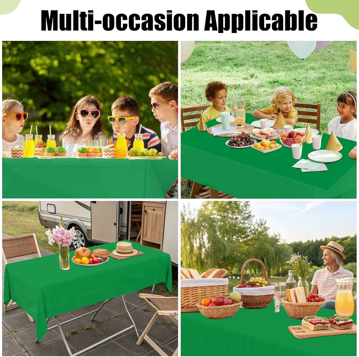 Smiry Disposable Tablecloths - 54 x 108 Inch Waterproof Plastic Covers | Green Decorative 3-Pack for Parties & Picnics