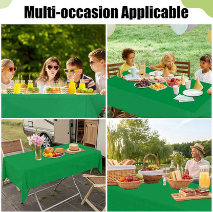 Smiry Disposable Tablecloths - 54 x 108 Inch Waterproof Plastic Covers | Green Decorative 3-Pack for Parties & Picnics