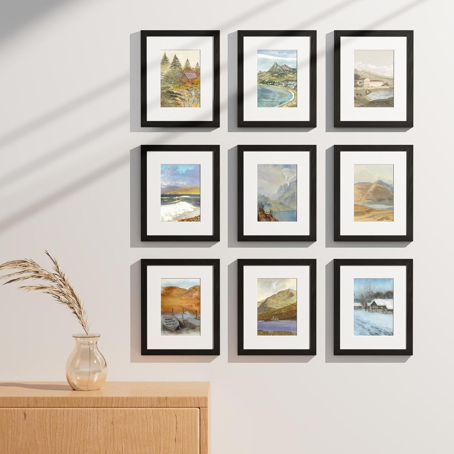 Vittanly 8x10 Picture Frames Set of 9 - Shatter Resistant Plexiglass for 5x7 or 8x10 Photos | Black