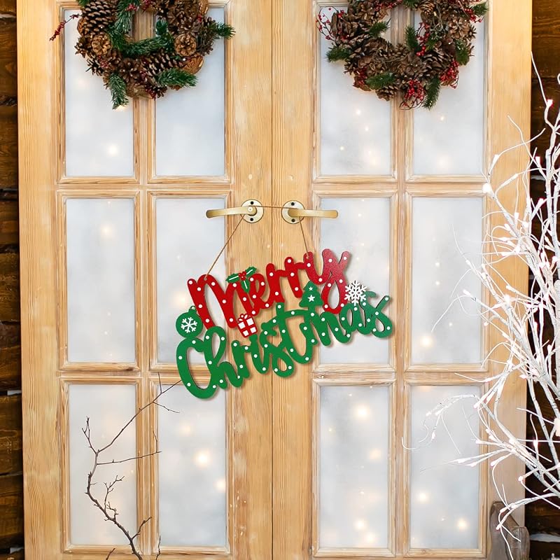 Merry Christmas Wooden Sign - Door Hanging Decor for Indoor & Outdoor