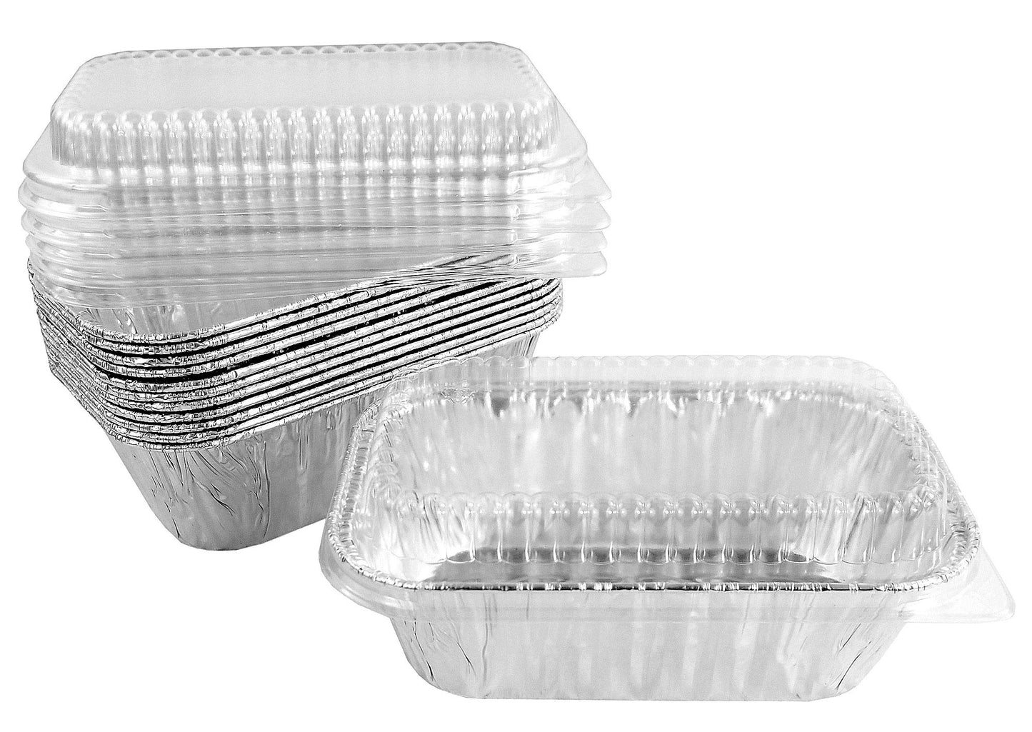 PACTOGO Disposable 1 lb. Aluminum Foil Mini Loaf Pans with Clear Low Dome Lids (Pack of 20 Sets)