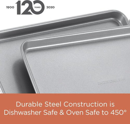 Farberware Bakeware - Nonstick Toaster Oven Pan Set | 4-Piece Baking Set in Gray