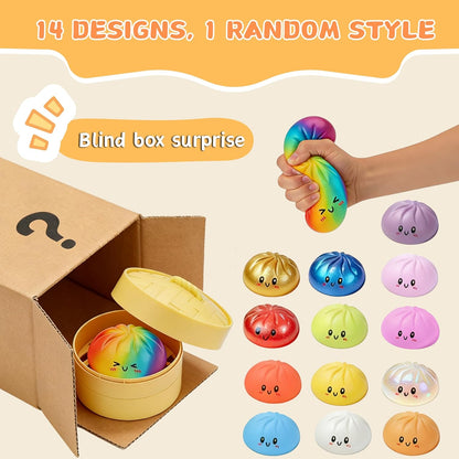 Skiennix Glitter Dumpling Squishy Stress Balls - 4-Inch Surprise Gift Box | Random 14 Colors (3-Pack)