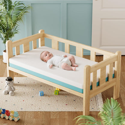 TeQsli Crib Mattress - Memory Foam Toddler Mattress with Breathable, Washable Cover | Standard Size 52 x 27.6 x 4.5 Inch