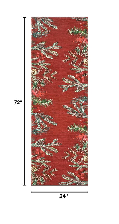 Pinecone-Red 2' x 6' Christmas Runner Rug - GarveeHome, Non-Slip, Washable