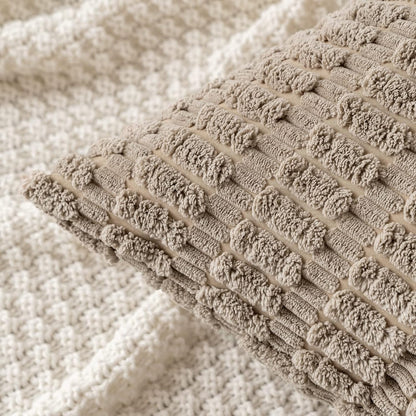 MIULEE Euro Sham Pillow Covers - Soft Boho Striped Corduroy | Pack of 2, 22x22 Inch, Light Brown
