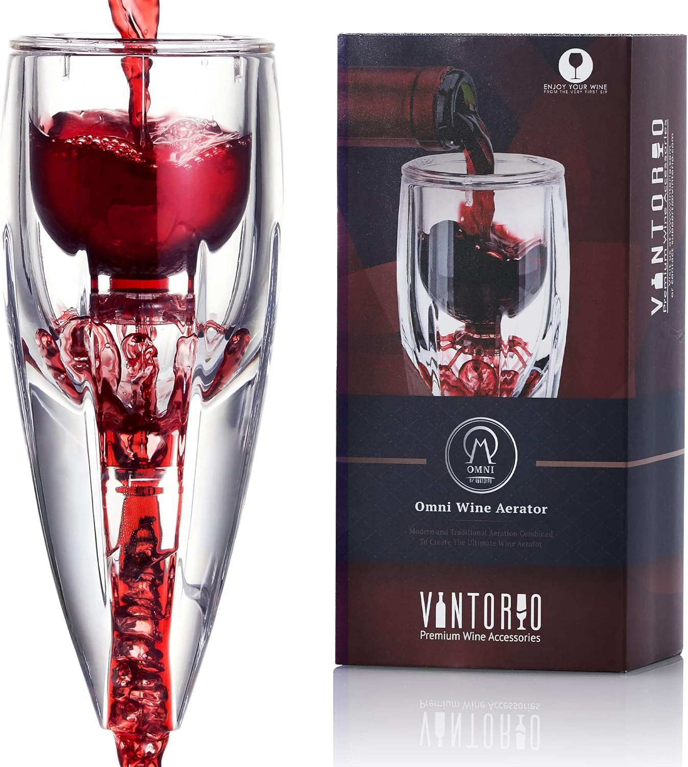 Vintorio Wine Aerator OMNI Set - Premium Decanter for Red Wine Lovers with Gift Box, Velvet Bag, and Mini Stand - Durable, Crystal Clear Acrylic