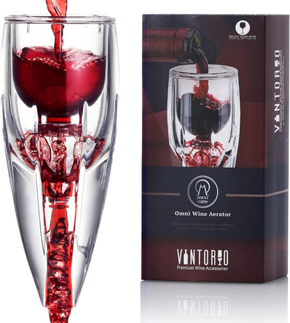 Vintorio Wine Aerator OMNI Set - Premium Decanter for Red Wine Lovers with Gift Box, Velvet Bag, and Mini Stand - Durable, Crystal Clear Acrylic