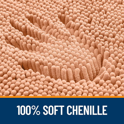 OLANLY U-Shaped Toilet Rug - Extra Soft Chenille Bathroom Mat, Quick-Dry & Non-Slip, 24x20 Inches, Peach