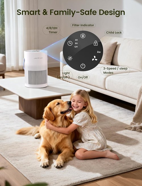Jafända HEPA Air Purifier - Quiet Portable Air Cleaner for Home & Office | Ideal for Pet Dander, Odors, Dust (White)