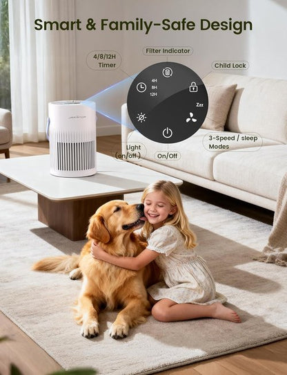 Jafända HEPA Air Purifier - Quiet Portable Air Cleaner for Home & Office | Ideal for Pet Dander, Odors, Dust (White)