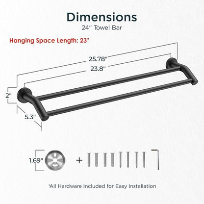 FORIOUS Double Towel Bar - 24 Inch Heavy Duty SUS304 Stainless Steel | Matte Black Space-Saving Design