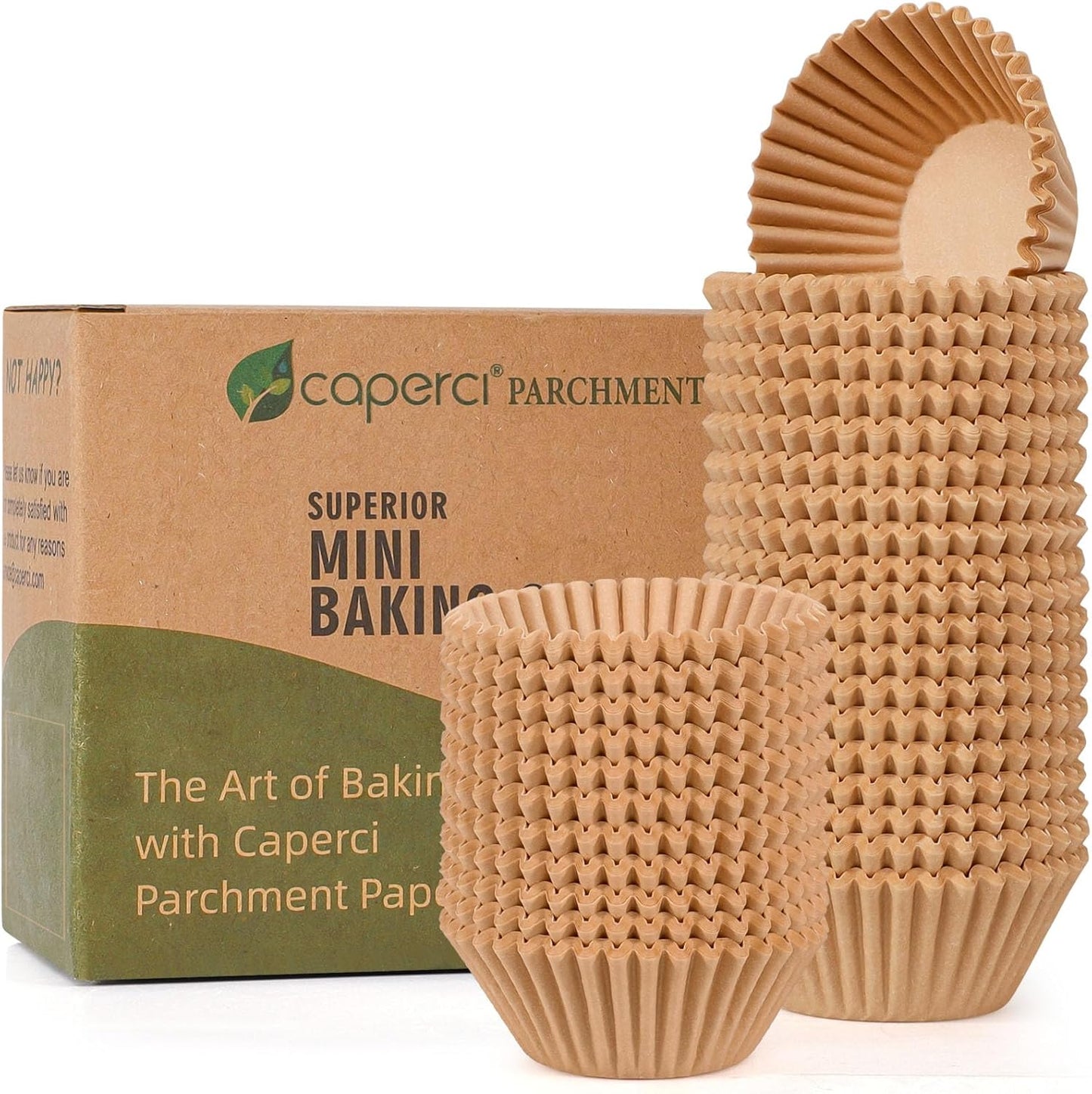 Caperci Mini Cupcake Liners - 400 Pcs Natural Paper Muffin Liners | Non-Stick, Grease-Proof, Food Grade