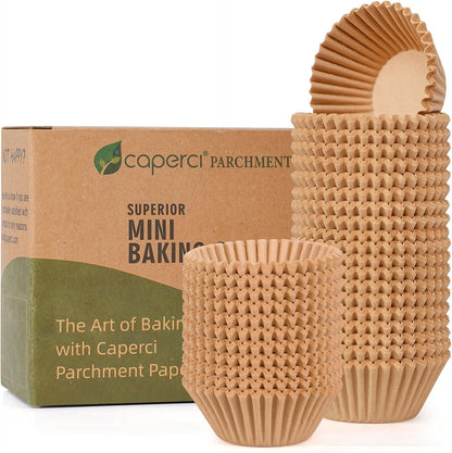Caperci Mini Cupcake Liners - 400 Pcs Natural Paper Muffin Liners | Non-Stick, Grease-Proof, Food Grade