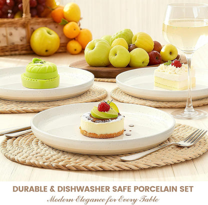 Skiennix Dinnerware Set - 12-Piece Scratch Resistant Plates & Bowls for 4 | Ceramic, Microwave & Dishwasher Safe, Cream White