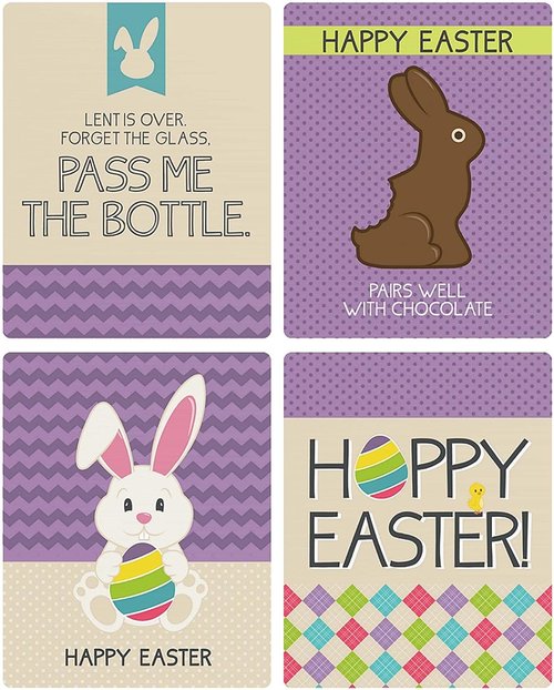 Big Dot of Happiness Hippity Hoppity - Easter Bunny Party Decorations for Women and Men - Wine Bottle Label Stickers - Set of 4