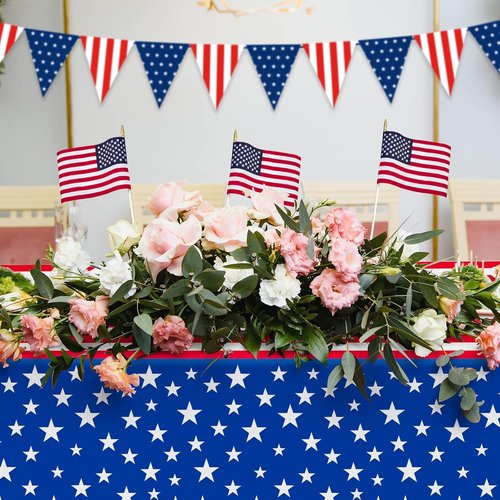 Gatherfun Disposable Plastic Tablecloth - Waterproof American Flag Design for Patriotic Events | 3PCS, 54 x 108 Inch