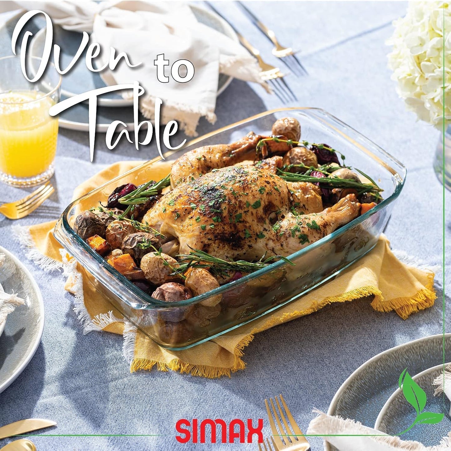 Simax Large Glass Casserole Dish - Oven Safe Bakeware with Lid | 3 Quart Oblong Design for Cooking & Serving