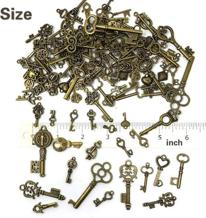 JIALEEY Vintage Skeleton Key Set - 125 PCS Antique Bronze Charms for DIY Jewelry & Wedding Favors