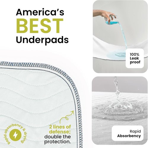 IMPROVIA® Washable Underpads - Heavy Absorbency Reusable Incontinence Pads for Kids, Adults & Pets | Waterproof Protection, 34x52 (2 Pack)