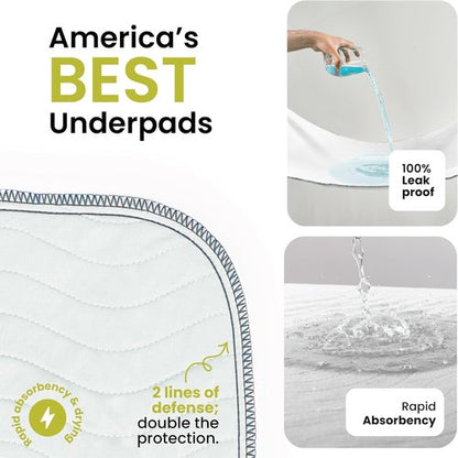 IMPROVIA® Washable Underpads - Heavy Absorbency Reusable Incontinence Pads for Kids, Adults & Pets | Waterproof Protection, 34x52 (2 Pack)