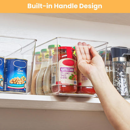 YIHONG Clear Pantry Organizer Bins - 10 Pack Plastic Storage Containers with Handles for Kitchen & Bathroom