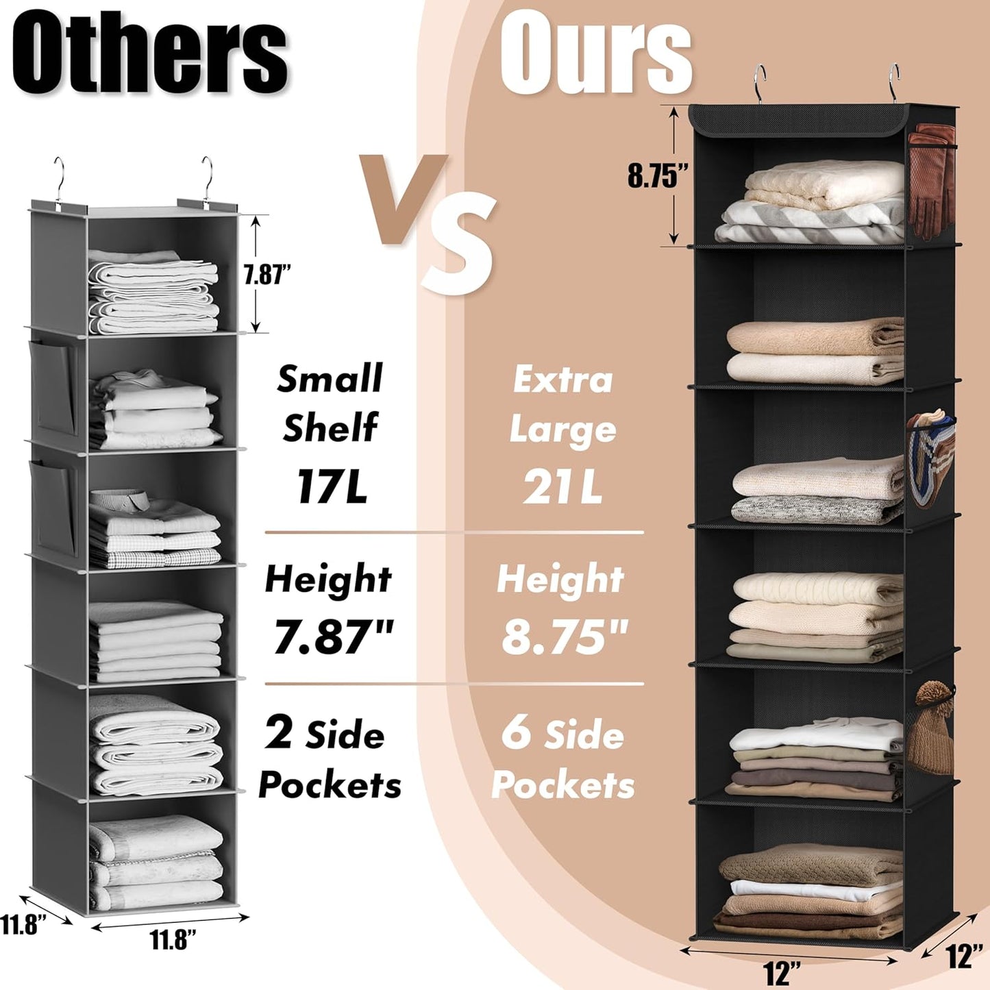 Simple Houseware 6-Shelf Closet Organizer - Versatile Hanging Storage Solution in Black