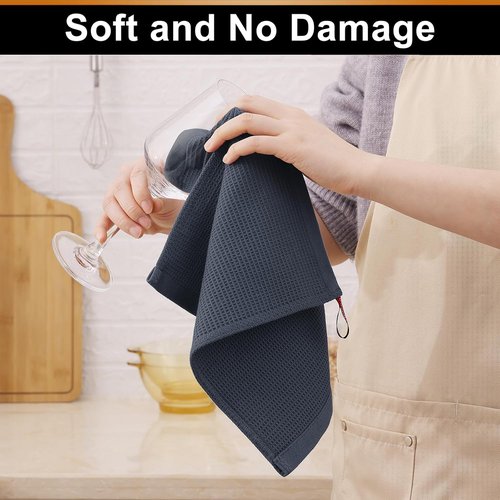 Homaxy 100% Cotton Waffle Weave Dish Cloths - Soft, Absorbent 6-Pack | Quick Dry Dark Grey 12 x 12 Inches
