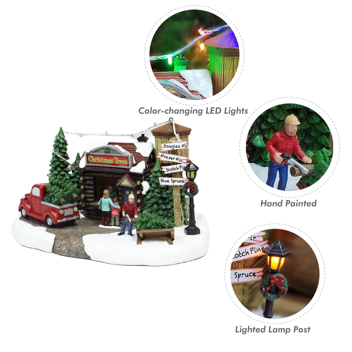 MOMENTS IN TIME Christmas Village Building, 6.7”H Polyresin Christmas Tree Lot with LED Lightup & Music - Battery Operated (not Included)