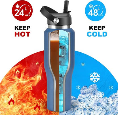 HYDROWION 40oz Insulated Water Bottle - Leakproof Design with Straw & Flex Cap | Fits Car Cup Holder, Black