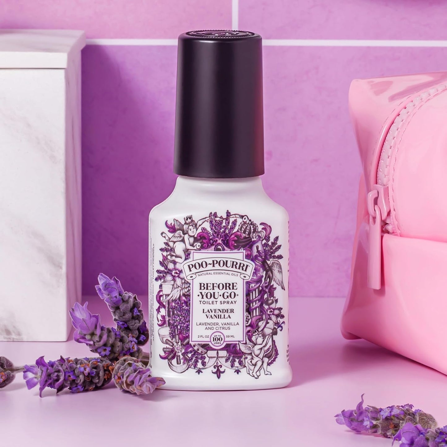 Poo-Pourri Before-You-Go Toilet Spray - Lavender Vanilla, 2 Fl Oz | Essential Oil Bathroom Deodorizer, TSA Approved