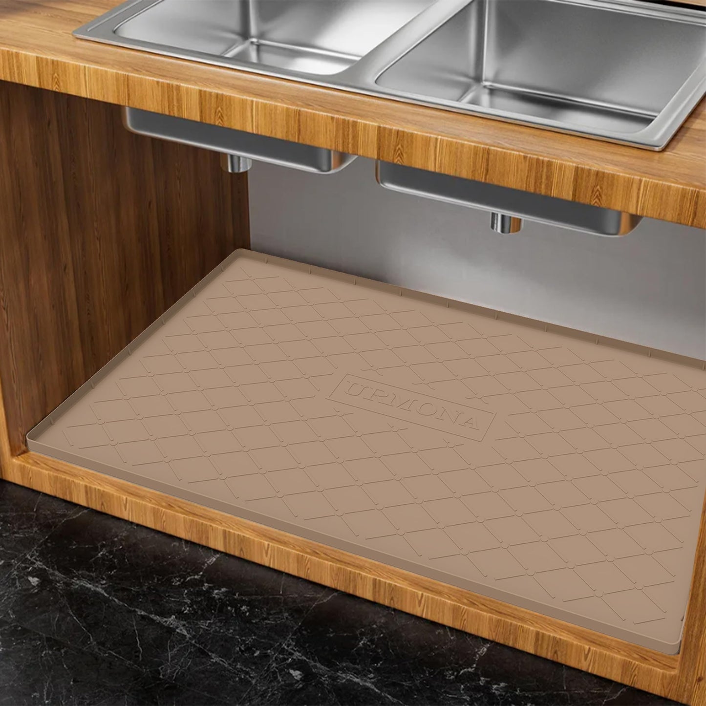 URMONA Under Sink Mat for Kitchen Waterproof, 40" x 22" Silicone Under Sink Mat for Shelf Liner Organizer, Cabinet Sink Protector Under Sink Liner for Bottom Kitchen, Bathroom(Khaki)