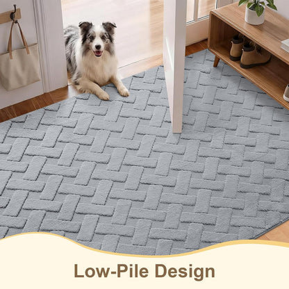 OLANLY Area Rug - Soft Plush Geometric Shaggy Carpet for Living Room & Bedroom | 4x6 ft, Easy Clean, Grey