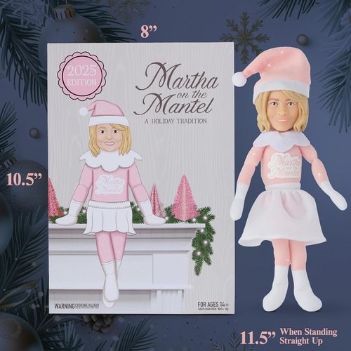 Martha Stewart 12” Plush Collectible Christmas Figurines - Festive Mantle Decor for 2025