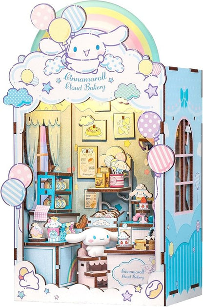 Hands Craft Cinnamoroll Cloud Bakery Book Nook Kit - Kawaii 3D Puzzle with LED Lights | DIY Wooden Craft for Bedroom Decor