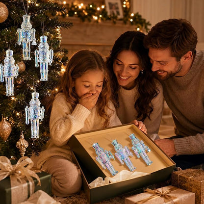 Iridescent Nutcracker Ornaments, 6-Piece Set, 4.7 Inch Acrylic Christmas Decorations