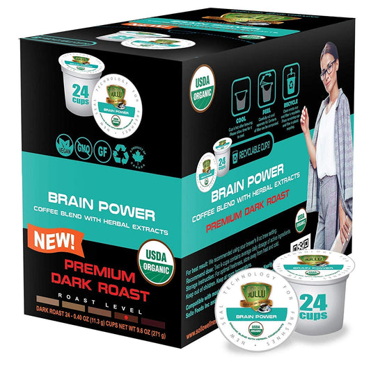 SOLLO Brain Power Dark Coffee Pods MCT & Essential nutrition, Nootropic Brain Booster, For Memory & Focus Compatible with 2.0 K-Cup Keurig Brewers, 24 Count