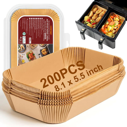 Ninja Foodi Air Fryer Paper Liners - 200 Disposable Rectangle Inserts for Dual Zone Air Fryers | 9'' x 6''