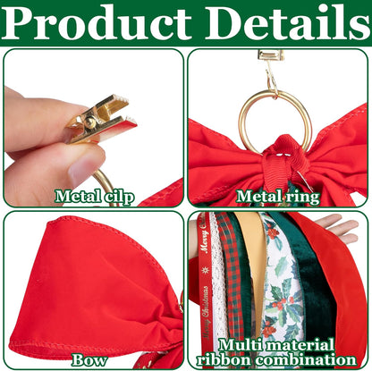 RunNico Christmas Ribbon Bow Set - 2 Pcs Assorted Clip-On Wreaths | 30'' x 20'' Red & Green Decor