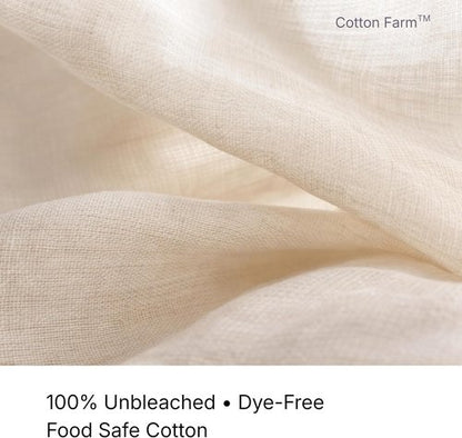 Cotton Farm Grade 100 Cheese Cloths - 100% Unbleached Cotton for Straining & Cooking | 18" x 18" Reusable