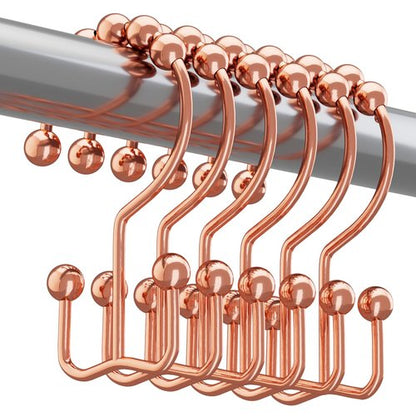 Titanker Shower Curtain Hooks Rings Rust Resistant Metal Double Glide Shower Hooks Rings for Bathroom Shower Rods Curtains, Set of 12 Hooks - Rose Gold