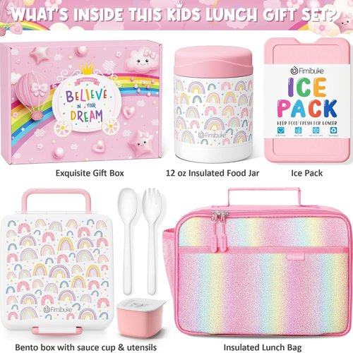 Fimibuke Kids Bento Lunch Box - Insulated 4-Compartment Design with Stainless Steel Food Jar & Utensils | Perfect Back to School Gift for Ages 3-12