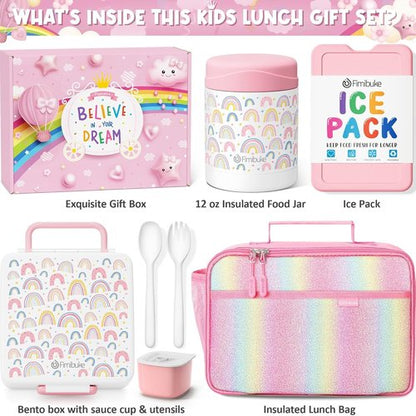Fimibuke Kids Bento Lunch Box - Insulated 4-Compartment Design with Stainless Steel Food Jar & Utensils | Perfect Back to School Gift for Ages 3-12